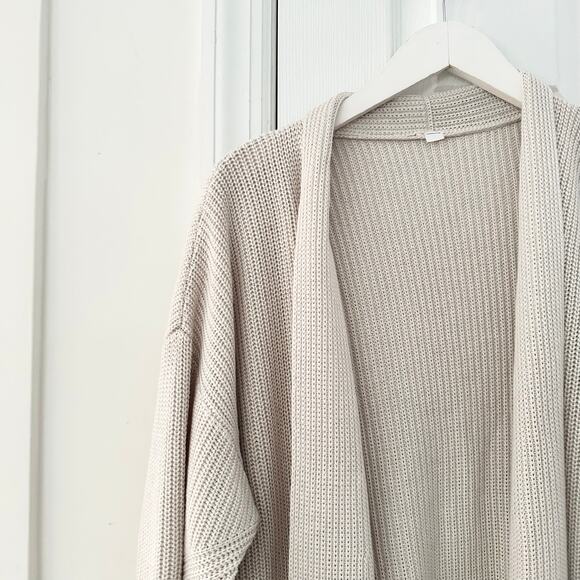Lululemon Beige White Opal Cashlu Cashmere Blend Open Sweater Wrap Cardigan L/XL - Picture 3 of 12